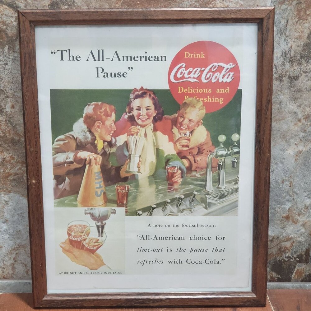 Vintage 1937 Coca Cola Advertisement The All American Pause Framed